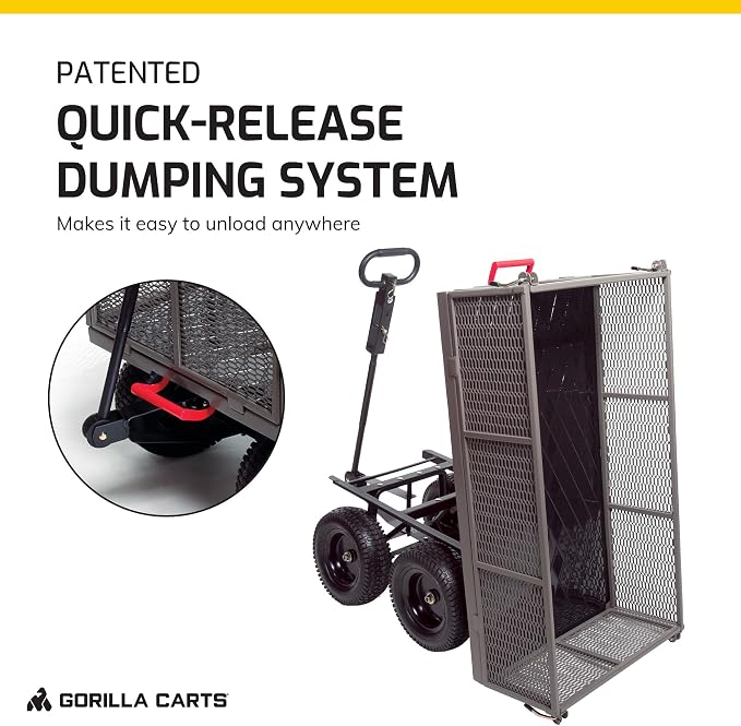 Gorilla Carts Steel Dump Cart, 5 Cu Ft Bed, 1200 lb Load Capacity, Gray – Towable Heavy-Duty Outdoor Utility Wagon with Removable Side Panels for Yard, Lawn, Garden or Landscaping