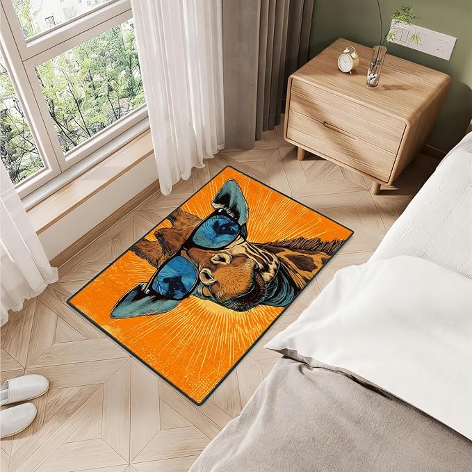 Cool Giraffe with Sunglasses 2x3 Entry Rug,Washable Small Rugs for Entryway Kitchen Bathroom Door Mat Indoor Entrance,Non Slip Rubber Backing, Stain & Fade Resistant,Fun Pop Art Decor