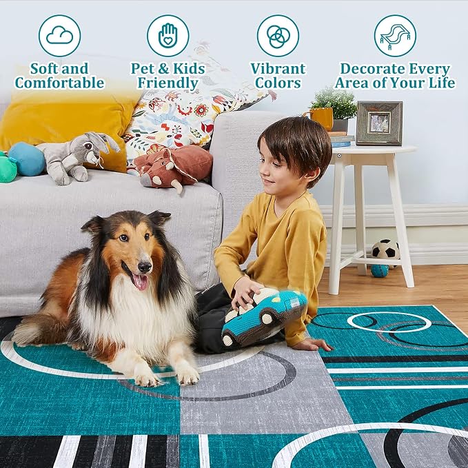 RUGSREAL Large Area Rug 8x10 Modern Geometric Rug Low Pile Thin Rugs | Non Slip Throw Rugs Foldable Carpet Indoor Floor Cover for Bedroom