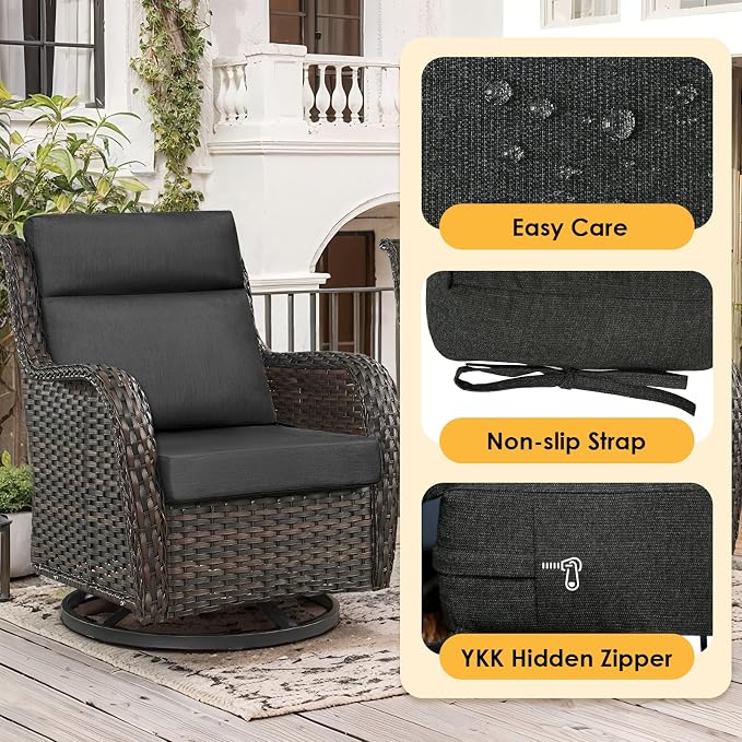 Sunbrella Outdoor High Back Chair Cushion, 2 Pack 44x21 inches Patio Chair Cushions Water Repellent Rocking Cushions Indoor Furniture Seat Pad, Spectrum Carbon