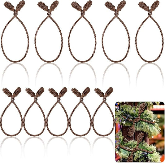 Riakrum 10 Pcs Christmas 20 Inches and 16 Inches Set Decorative Garland Twist Ties Garland Decor for Xmas Holiday Lights Bannisters Stairways Railings (Brown)