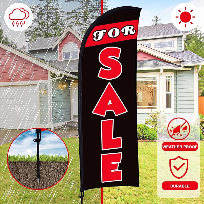 Buryeah 7 x 5.4ft Sale Feather Flag Large Sale Sign Flag with Pole Kit Huge Banner Sign with Rope for Retail Store Outside Garden Business Advertising (Black)