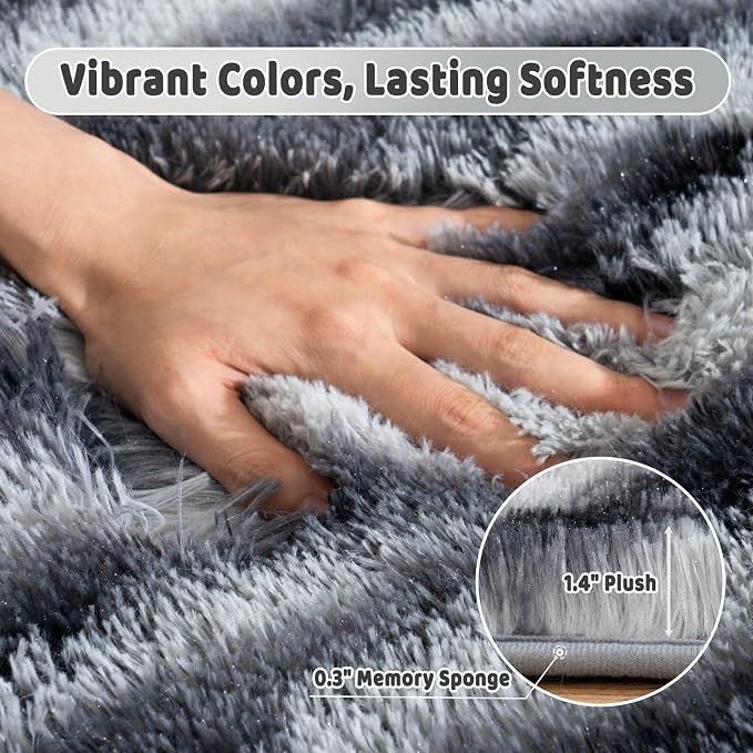 Soft Shag Fluffy Living Room Rug 5x7 Zebra Black White Washable | Upgrade Non-slip, 5 x 7 Shaggy Rugs for Bedroom Nursery, High Pile Fuzzy Plush Carpet Girls Kids Room Dorm, Flame Resistant