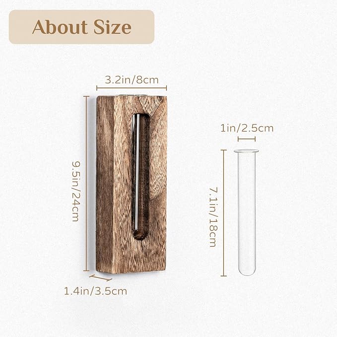 Wood Wall Vase Decor: Rustic Wooden Decor for Farmhouse Bathroom Kitchen Hallway - Hanging Plant Propagation Stations for Indoor Plants Dried Flowers Eucalyptus