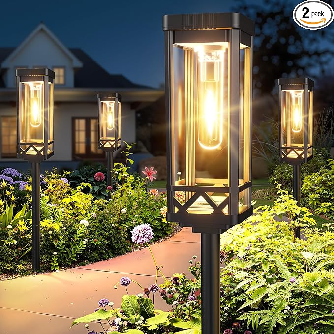 KOOPER Taller Solar Pathway Lights Outdoor, 2 Pack Upgraded Brighter Solar Garden Lights Solar Powered, Up To 15 Hours Outdoor Solar Lights for Yard Landscape Lighting Path Walkway Driveway Sidewalk