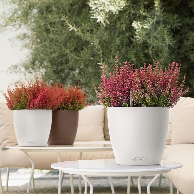 Lechuza Classico Color 28 White, Self-Watering Round Planter, D11 H10.2 in