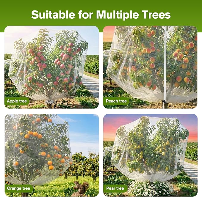 KEOHOLI 15FTx15FT Extra Large Fruit Tree Netting Reusable Durable Mesh Cover with Zipper and Drawstring for Fruit Tree Protection Cover from Birds Cicadas Squirrels and Insects