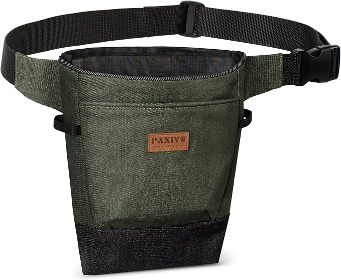 Garden Tool Belt for Women & Men, Forest Green Denim Gardening Apron with Structured Opening, 2 Large Pockets + 2 Inner Pockets, Wide Belt Utility Tool Pouch for Gardening, Florist & Craft