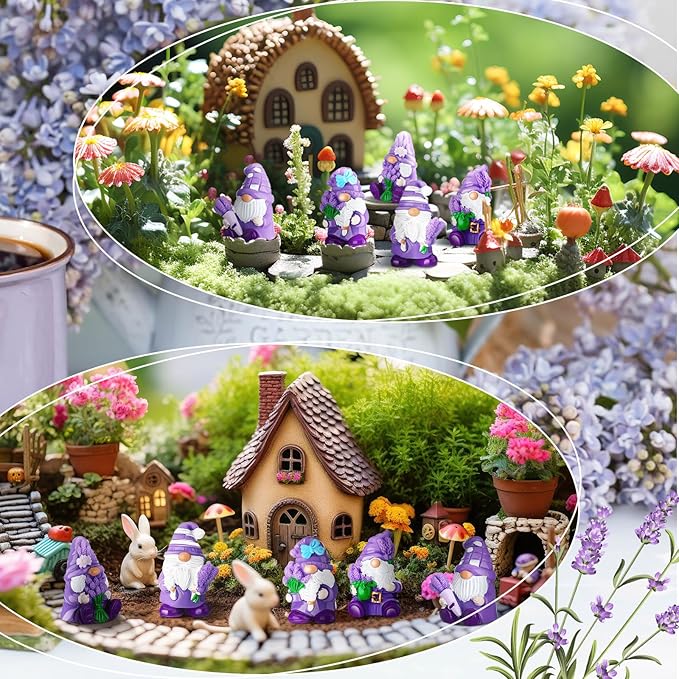 Yuntau 80 Pcs Lavender Mini Gnomes Bulk Lavender Mini Resin Gnomes Figurines Purple Miniature Resin Statues for Summer Birthday Gifts Home Yard Lawn Garden Landscape Patio Decor