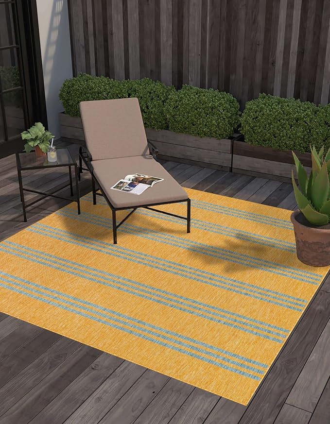 Unique Loom Outdoor Collection Area Rug - Anguilla (13' Square, Yellow and Aqua/Light Blue)