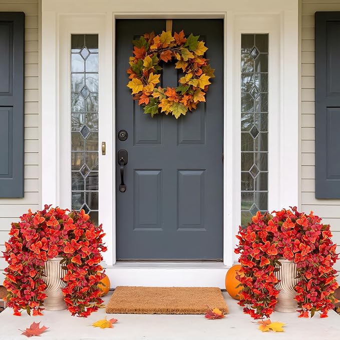 INXUGAO 2 pcs Artificial Faux Bougainvillea Fall Flowers Plants for Outdoor Outside Decoration, Fake Silk UV Resistant Long Trailing Vines for Front Door Porch Planter Balcony Decor