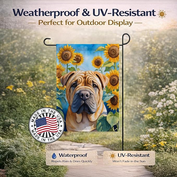 Caroline's Treasures DAC6159GF Shar Pei in Sunflowers Garden Flag Mailbox Flag Decorative Yard Flag Banner Outside Patio Artwork Yard Flower Beds, Garden Size, Multicolor