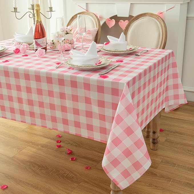 Waterproof Plaid Tablecloth Fabric - Oblong 52x70 Inch Classic Buffalo Tartan Table Cloth for Indoor/Outdoor Use - Washable Table Cover for Dinner, BBQs, and Parties