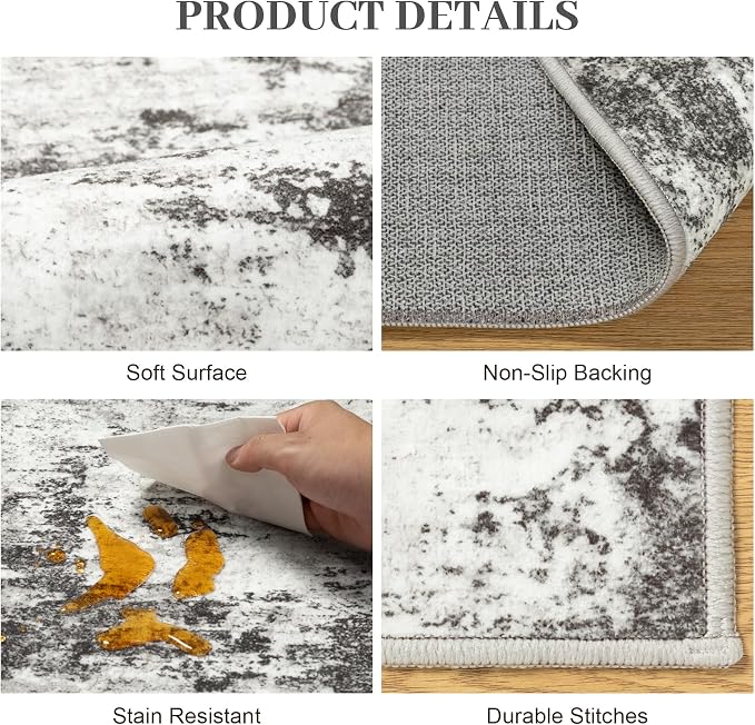 Tosuoka 2'6''x8' Area Rugs for Living Room Abstract Washable Black Rug | With Anti-Slip Backing，Non-Shedding，Stain-Resistant，Soft Modern Large Carpet for Bedroom Dining Room Farmhouse Nursery