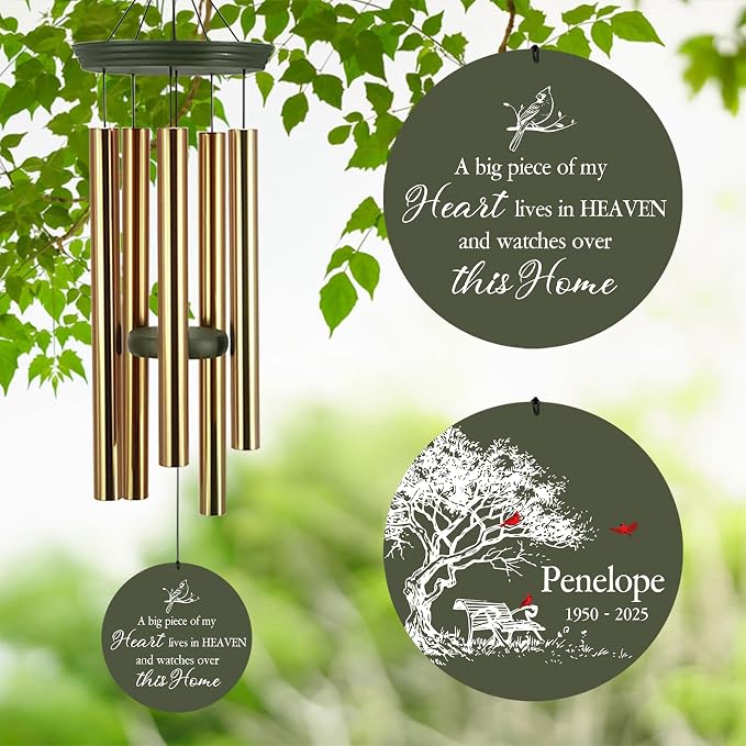 ASTARIN Personalized Wind Chimes Memorial, 30/36 in Cardinal Memorial Wind Chimes, Life Tree Custom Sympathy Gifts in Loving Memory of Mom/Dad, Wind Chime for Loss of Loved Ones(Produced in Texas)