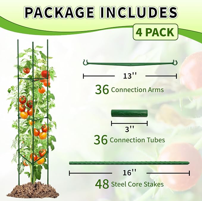 TCBWFY 4-Pack 63-Inch Adjustable Tomato Cages, Heavy-Duty Metal Plant Support Trellis for Garden and Pots, DIY Tomato Stakes, Height Adjustable 16 to 252 Inches