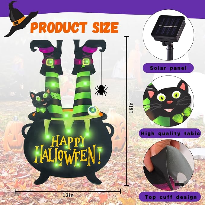 Halloween Lighted Garden Flag, Solar Welcome Ghost Yard Flag for Outside, 8 Modes Double Sided Welcome Halloween Ghost Outdoor Decorations for Home Porch