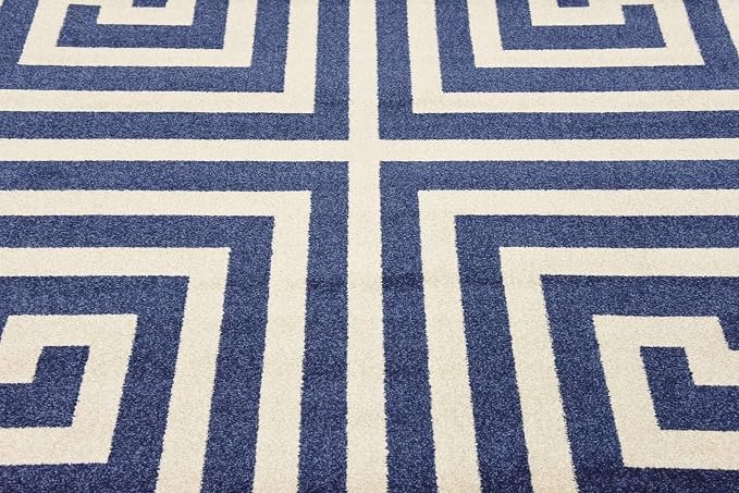 Unique Loom Athens Collection Classic Geometric Modern Border Design Area Rug (5' 0 x 8' 0 Rectangular, Navy Blue/ Beige)