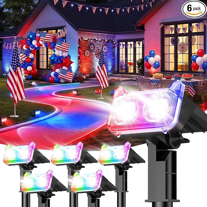 LETMY Solar Lights Outdoor Waterproof IP65, 6 Pack Solar Spot Lights Outdoor with 14 Big LEDs, 2-in-1 Wall Lights & 7 Modes Solar Landscape Spotlights for Pathway Yard Patio Decor Garden Gifts (RGB)