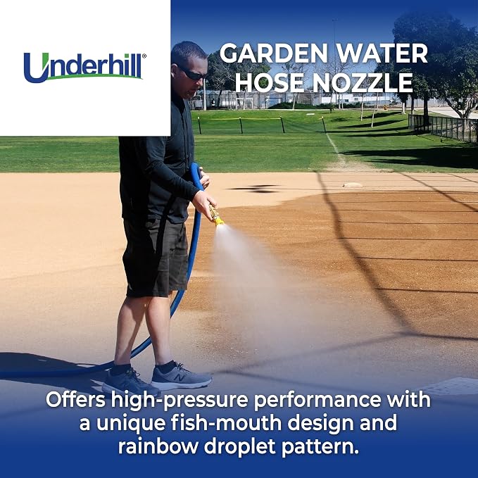 Underhill Precision Rainbow Garden Water Hose Nozzle Sprayer, 15 GPM 80 PSI, 3/4-Inch Thread Inlet, High Pressure Heavy-Duty Brass and Rubber, HN1500
