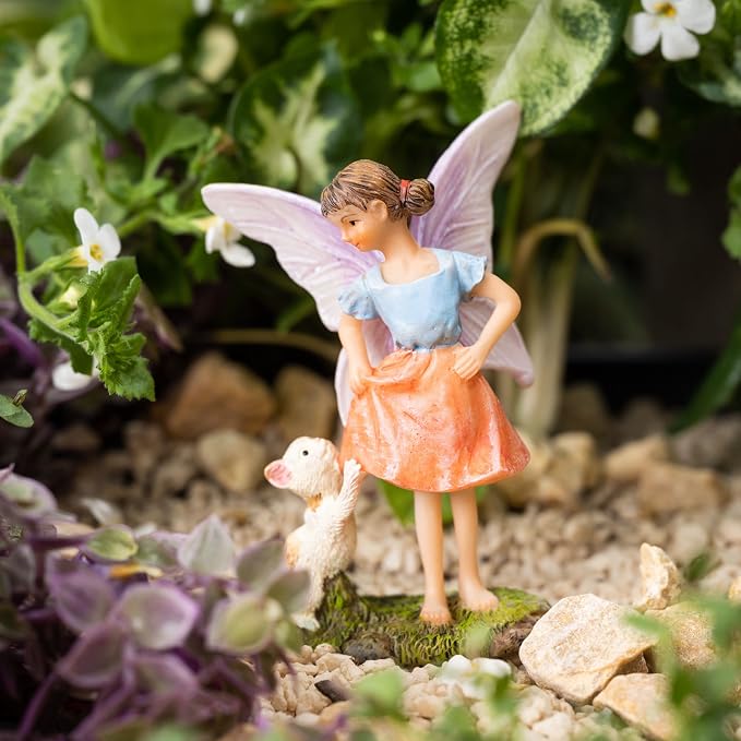 PRETMANNS Fairies for Fairy Garden Accessories Outdoor Indoor Miniature Garden Figurines Hand-Painted Resin Fairy Figure - Figurine Ava with Cat 1 Piece