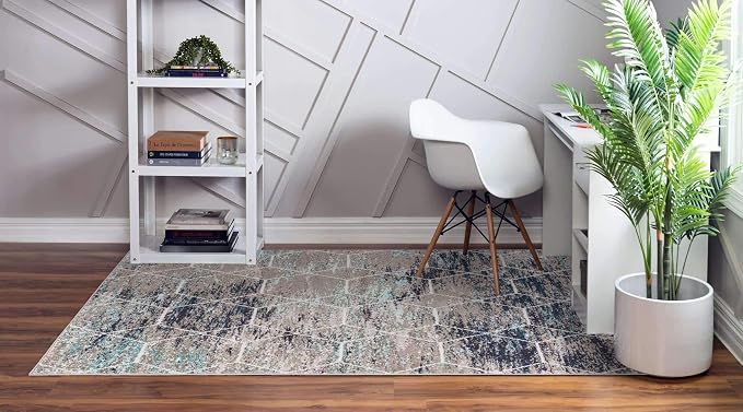 Unique Loom Trellis Frieze Collection Area Rug - Geometric (6' x 9', Blue Multi/ Ivory)