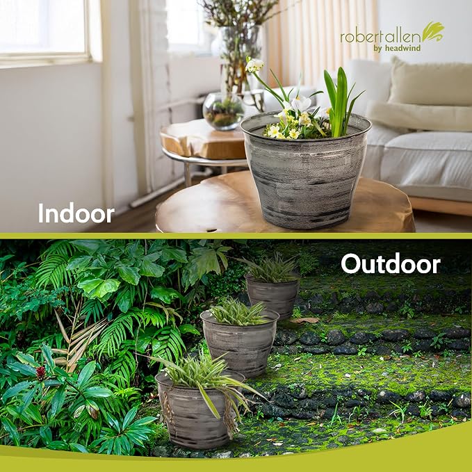 Headwind Glazed Ironstone Vanhorne Collection – 12" Luna Brown Decorative Plant Pot – Lightweight & Triple Coated w/Drainage Flower Pots for Indoor Plants & Outdoor Planter Use by Robert Allen