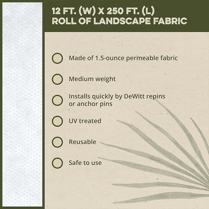 Dewitt 2-Pack N-Sulate Plant Cover Fabric 1.5 oz, 12 x 250 Feet – Frost Cloth Blanket for Vegetables, Flowers, Fruit Trees, Tomatoes, Raised Garden Beds, and Outdoor Winter Freeze Protection