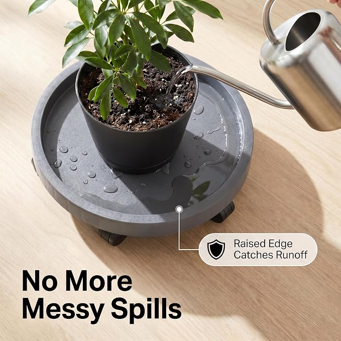 2 Pack of 12.6 Inch Planter Caddies Rolling Saucer Caddy with Wheels, Heavy Duty Wheeled Stand for Potted Plant, Round Coaster Roller Base Tray with Casters, Flower Pot Dolly Holder for Indoor Outdoor