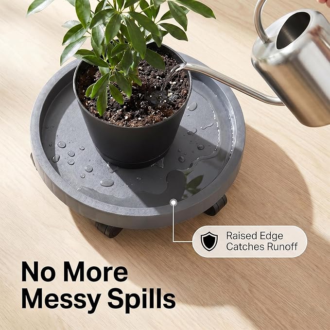 2 Pack of 14.2 Inch Planter Caddies Rolling Saucer Caddy with Wheels, Heavy Duty Wheeled Stand for Potted Plant, Round Coaster Roller Base Tray with Casters, Flower Pot Dolly Holder for Indoor Outdoor