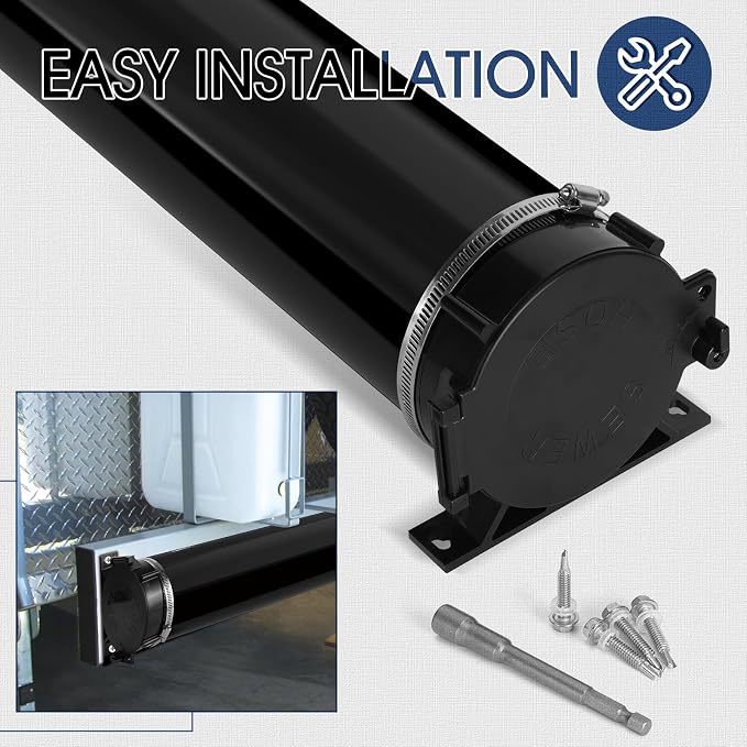 Touri RV Adjustable EZ Hose Carrier TR5094BK with Door Cap and Mounting Screws, 50''-94'', Black, 3 Mounting Tabs Included