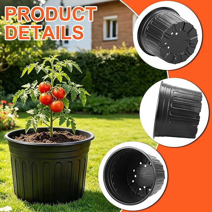 HECTOLIFE 50-Pack 5 Gallon Flexible Flower Plant Nursery Pots, Thickened Soft Plastic Seed Starting Container for Succulents, Seedlings, Cuttings, Transplanting,(Black)