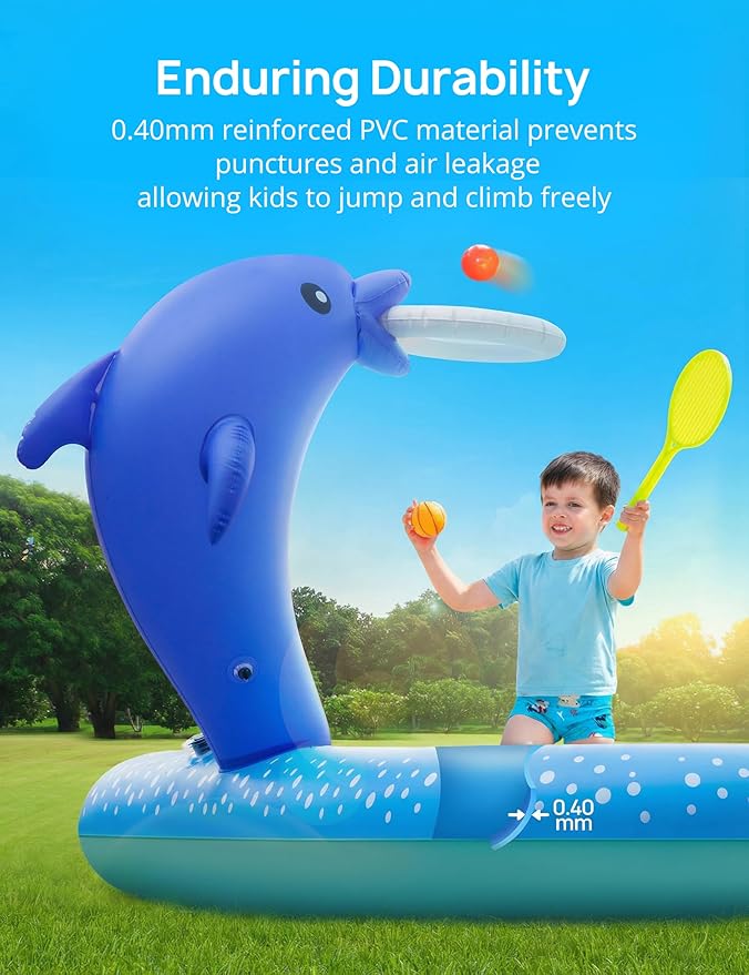 Inflatable Kids Pool, Kiddie Pool with Water Slide, Coconut Palm Sprinkler | Inflatable Play Center, 95"x75"x40" Outdoor Blow-Up Splash Pad Pools for Toddlers Ages 2+, Water Park for Summer Fun