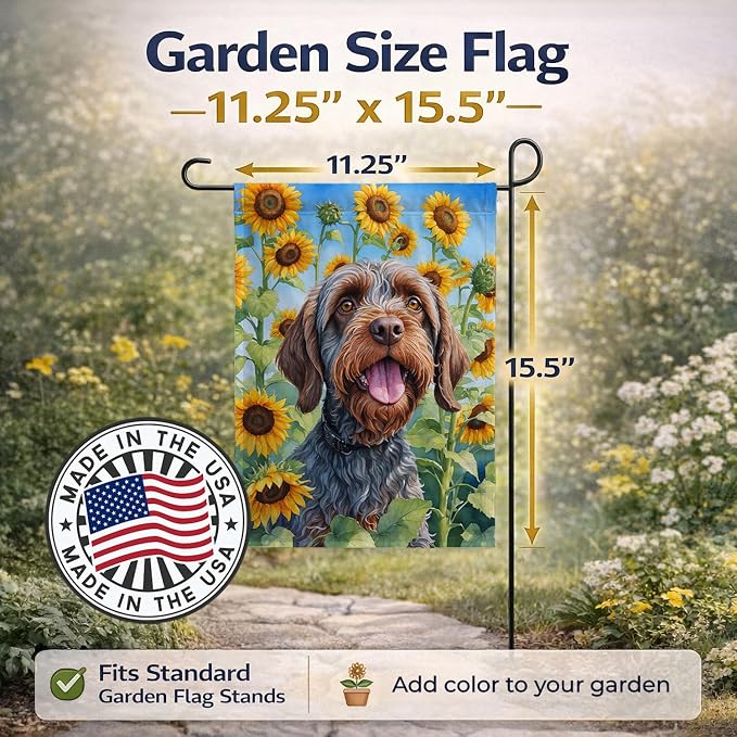 Caroline's Treasures DAC6177GF Wirehaired Pointing Griffon in Sunflowers Garden Flag Mailbox Flag Decorative Yard Flag Banner Outside Patio Artwork Yard Flower Beds, Garden Size, Multicolor