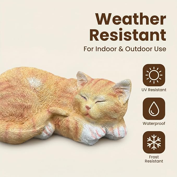 Sleeping Cat Statue, Outdoor Cat Sculpture & Figurine Lawn Ornament, Orange Tabby Statue for Patio, Lawn, Yard Decorative, Cute Kitten Garden Decor