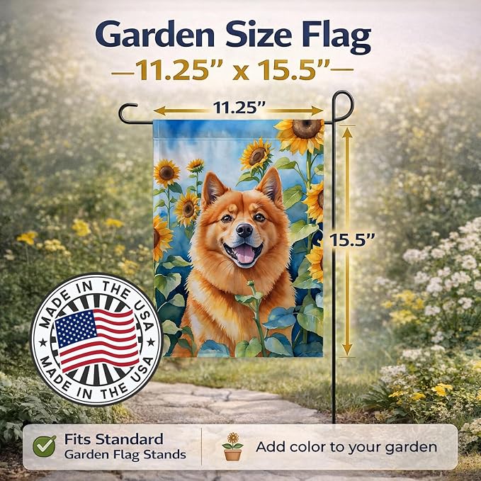 Caroline's Treasures DAC6077GF Finnish Spitz in Sunflowers Garden Flag Mailbox Flag Decorative Yard Flag Banner Outside Patio Artwork Yard Flower Beds, Garden Size, Multicolor