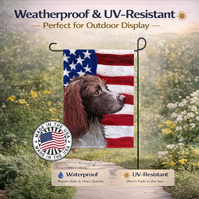 Caroline's Treasures CK6656GF Pont-Audemer Spaniel Dog American Flag Garden Flag Mailbox Flag Decorative Yard Flag Banner Outside Patio Artwork Yard Flower Beds, Garden Size, Multicolor