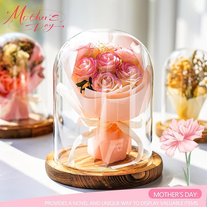 ZEERSHEE Glass Cloche Display Dome Decorative Glass Display Bell Jar with Wooden Base for Home Party Wedding Decor