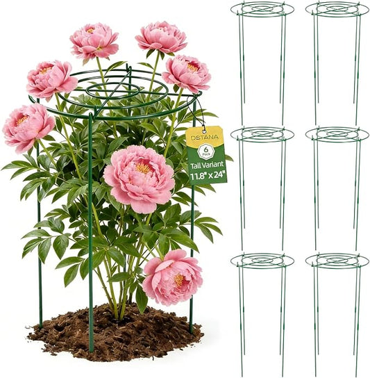 6 Pack Peony Cages and Supports, 12" x 24" Tall Peonies Support Cage | Heavy Duty Metal Peony Stakes and Supports for Rose Hydrangea Flower Plant