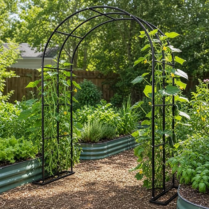 Garden Arch Trellis 55" W x 90" H Metal Arbor for Climbing Plants, Wedding Arch for Ceremony Indoor Outdoor, Black Garden Arbor for Party Decoration Backyard Lawn (Black, 55" W x 90" H)