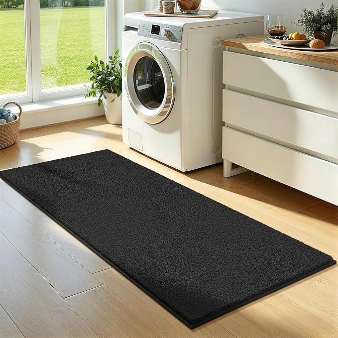 Vasofe 2x4 Black Hallway Runner Rug, Non Slip Washable Bedroom Runner Rugs | Indoor Thickened Memory Foam Bedside Rugs for Nursery Dorm Kids Boys Room, Medium Pile Shag Fluffy Carpets for Entrance Hall