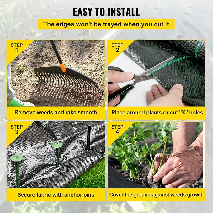 Happybuy 6FTx300FT Premium Weed Barrier Landscape Fabric Heavy Duty 3OZ, Woven Weed Control Fabric, Good Permeability for Weed Block Gardening Mat, Driveway Fabric, Landscaping Fabric, Ground Cover
