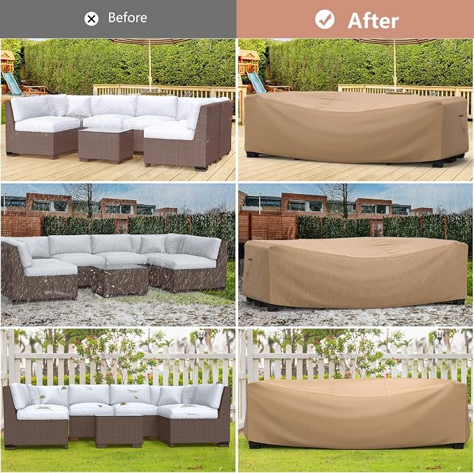 Mrrihand Heavy Duty Patio Furniture Covers, Outdoor Furniture Covers Waterproof Sectional Sofa Set, Patio Table and Chair Set Cover 108" L×82" W×28" H,Brown