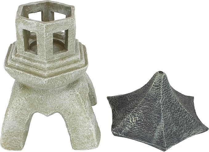 Design Toscano Asian Decor Pagoda Lantern Indoor/Outdoor Statue, Set of 2 Large, Cast Stone Resin, Two Tone Stone Finish