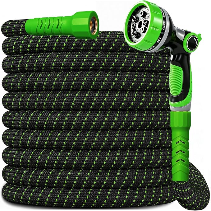 Garden Hose, 50Ft Ultra Flexible Water Hose, None-Expand,with 10 Function Sprayer,Ultra-Lightweight,Leak-Proof,Non-Slip Handle, Non-Kink Hoses for Yard, Outdoor (GreenBlack,50Ft)