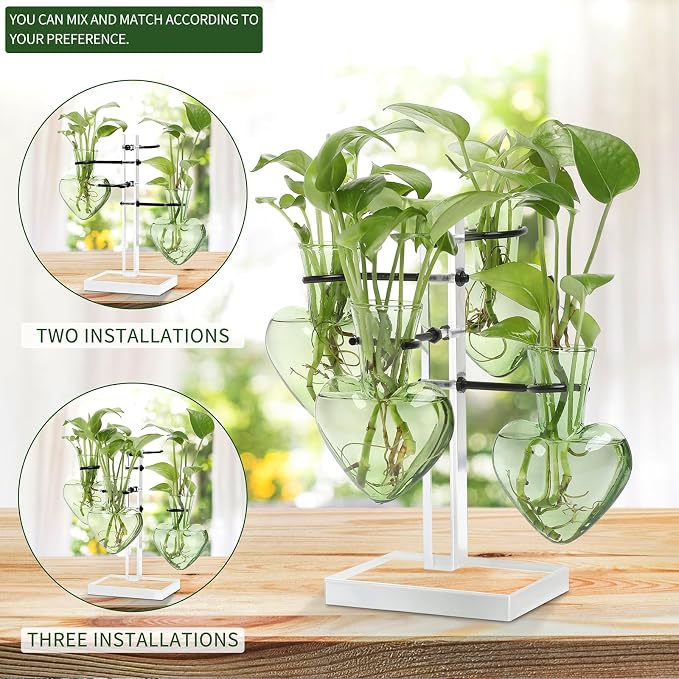 Plants Propagation Stations Plant Terrarium Kit Gift for Women | Birthday Glass Planters For Indoor Plants Home Office Decor Acrylic Plant Accessories - 4 Love Hear Vase