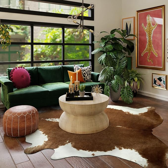 AROGAN Faux Cowhide Rug, Brown Cow Print Large Animal Area Rug, 5.2x6.2 Ft | Premium Cow Hide Carpet, Western Rug for Bedroom Living Room Decor, Durable Faux Cow Skin Cowhide Area Rug