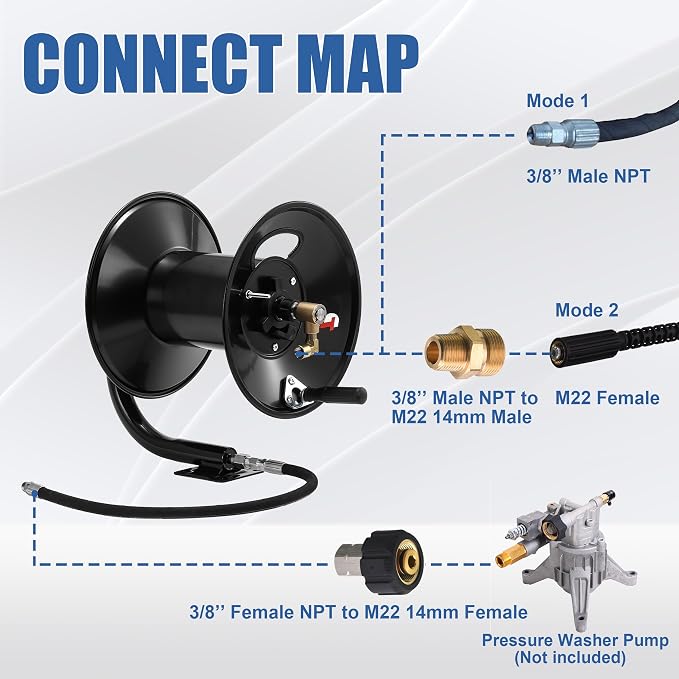 Tool Daily Pressure Washer Hose Reel 200 FT, Heavy Duty Steel Hose Reel for Power Washer, 3/8" Hose Reel Hand Crank, 4000 PSI