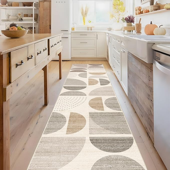Boho Runner Rug Washable,2x8 Area Rugs Non Slip Modern Abstract | Long Throw Carpet for Hallways Kitchen Bedroom Entryway Bathroom Laundry Soft Low Pile Floor Indoor Bohemian Neutral Beige