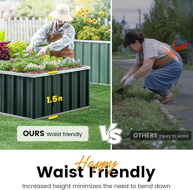 KING BIRD Raised Garden Bed 68" x 36" x 18" Heightened Galvanized Steel Metal Planter Box Outdoor for Deep-Rooted Vegetables, Flowers, Large Raised Bed Kit (Dark Grey)